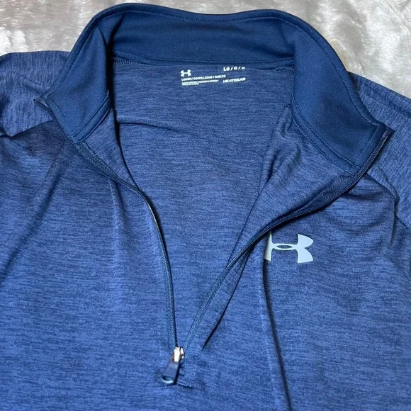 Under Armour Mens Size Large 1/2 Zip Blue Heather HeatGear Pullover Tech 2.0 - Picture 7 of 14